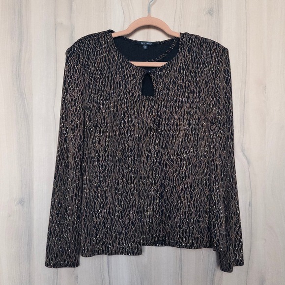 Blu Sage Sweaters - VTG Blue Sage Womens 2 Piece Set Size M Black Gold 90s Metallic Chic Glam Party